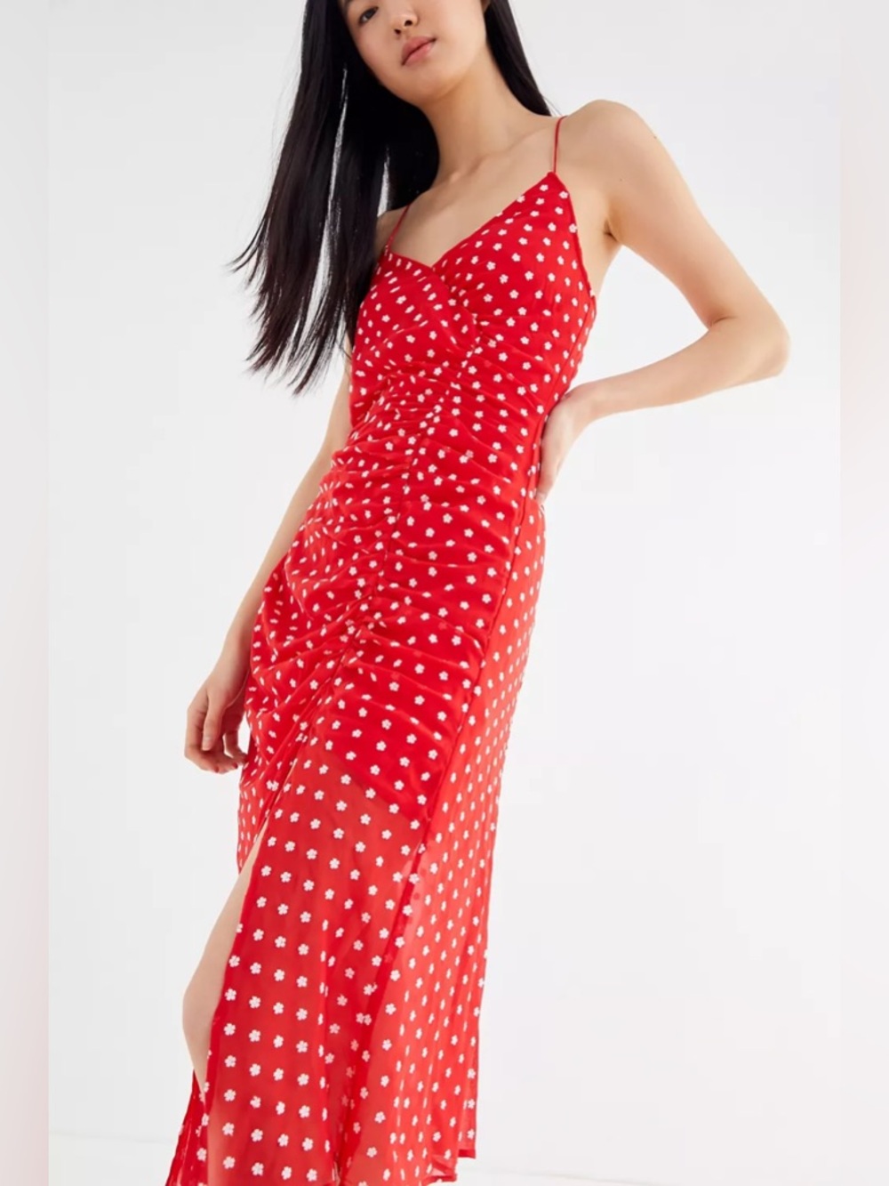 Urban Outfitters x Finders Keepers Blossom Ruched Slip Midi Dress